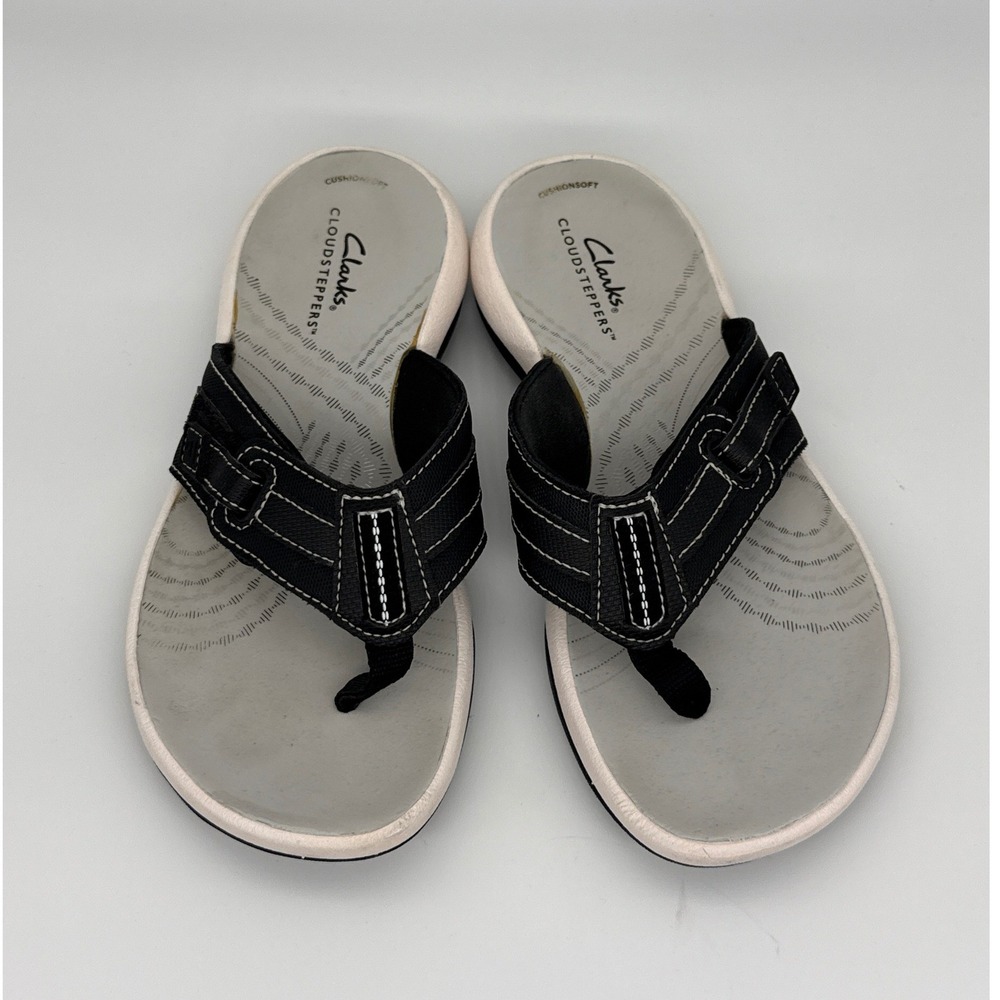 Clarks Cloudsteppers Arla Glison Womens 6 Black Grey Thong Flip Flop Sandals
